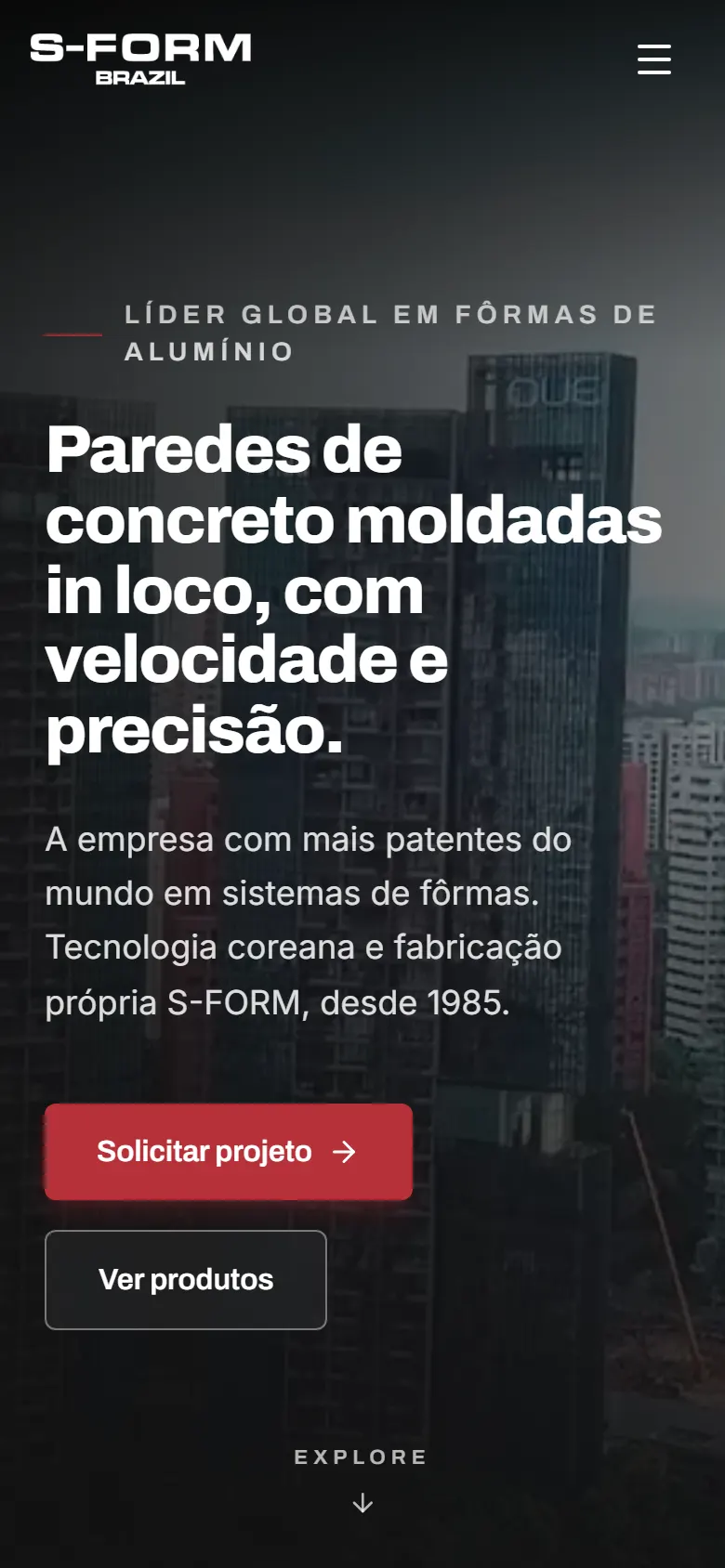 Home da S-FORM no celular