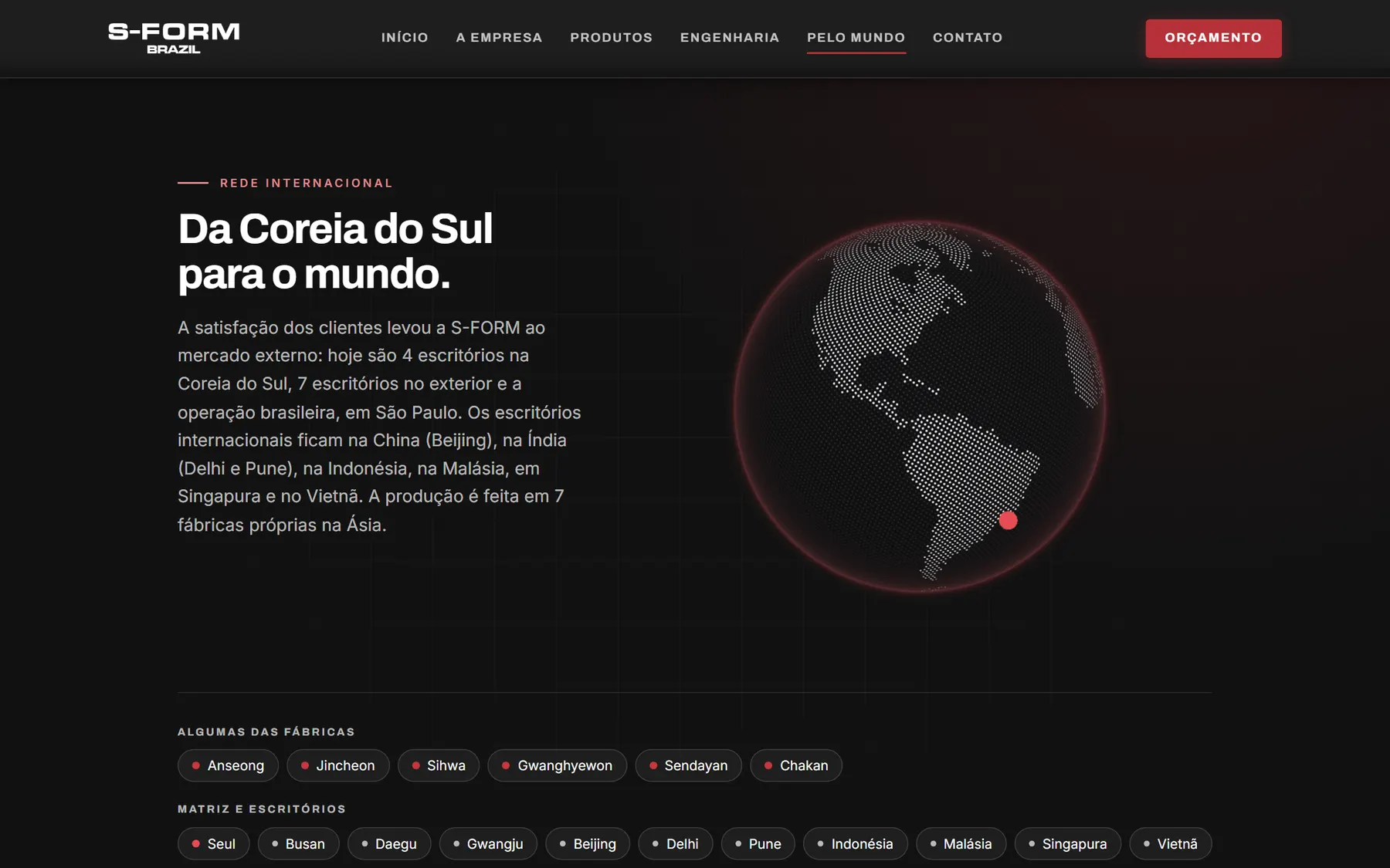 Página S-FORM pelo mundo com o globo 3D