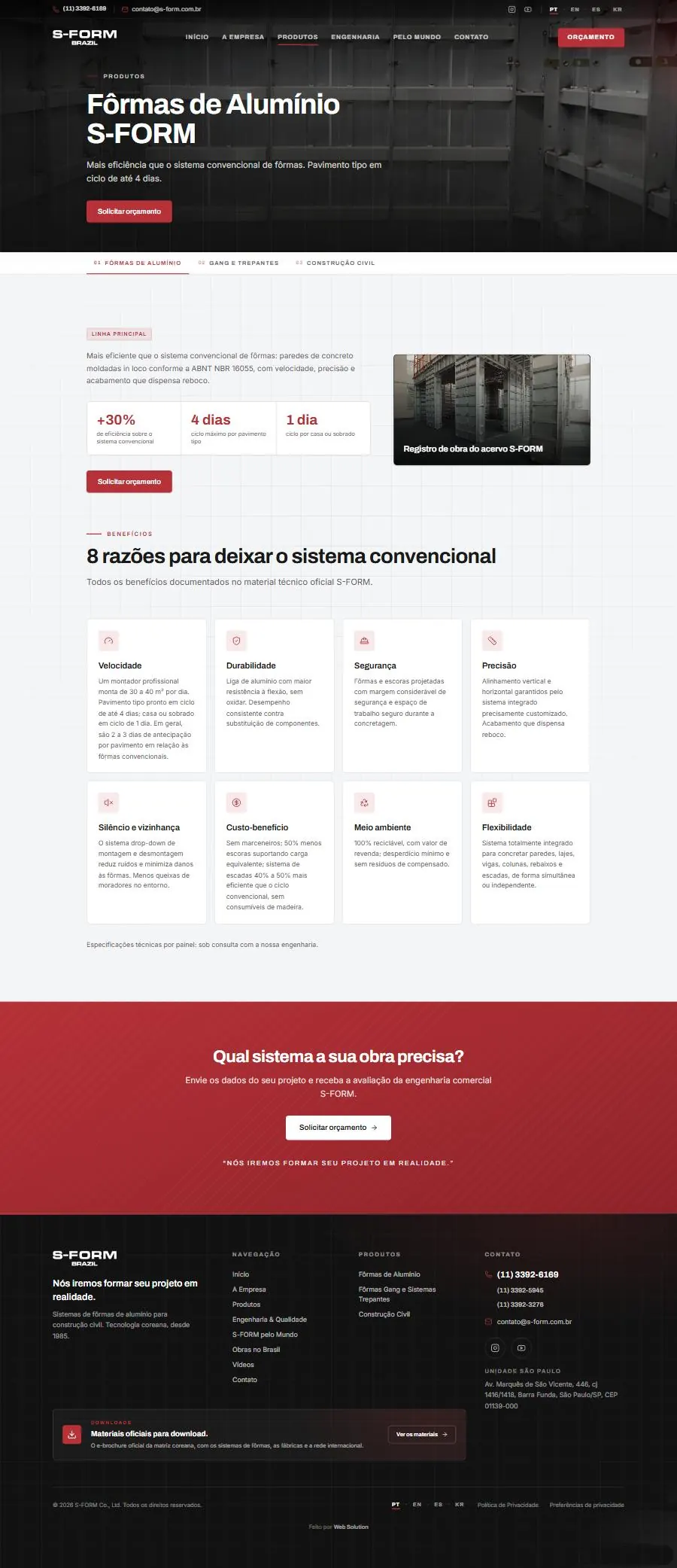 Página da linha de fôrmas de alumínio da S-FORM