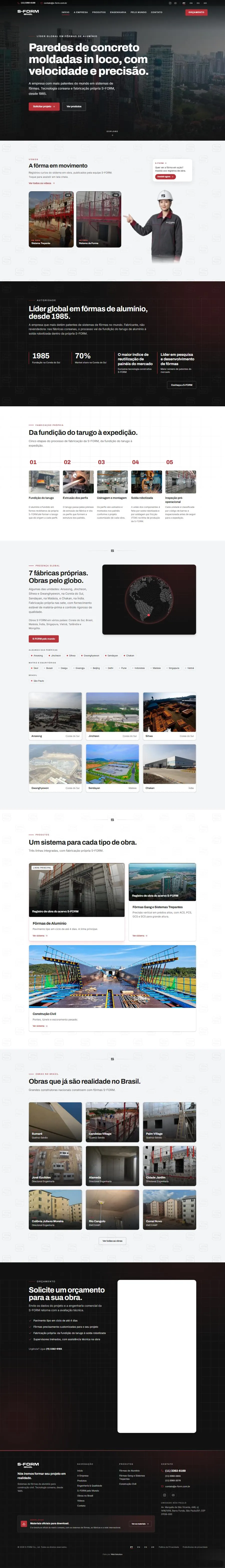 Home do site da S-FORM Brazil inteira, do vídeo de abertura ao rodapé