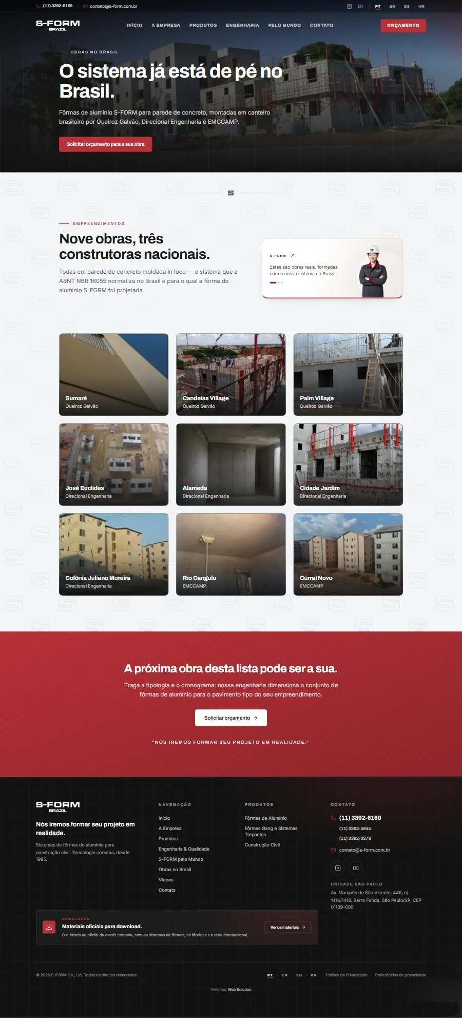 Página de obras da S-FORM no Brasil